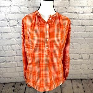 Universal Thread Orange Cream Plaid Blouse Large Lightweight Flannel Shirt NWT